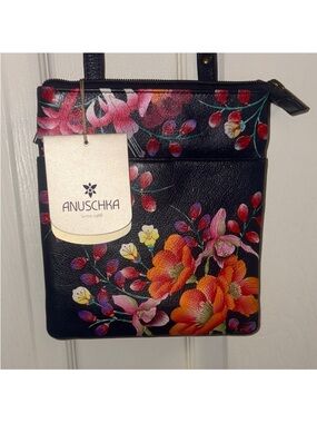 Anuschka Black Floral Painted Purse NWT